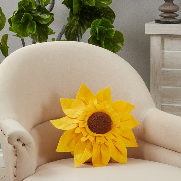 Felt Yellow Sunflower Pillow Poly Filled, 100% Polyester Decorative throw pillow - Picture 1 of 2